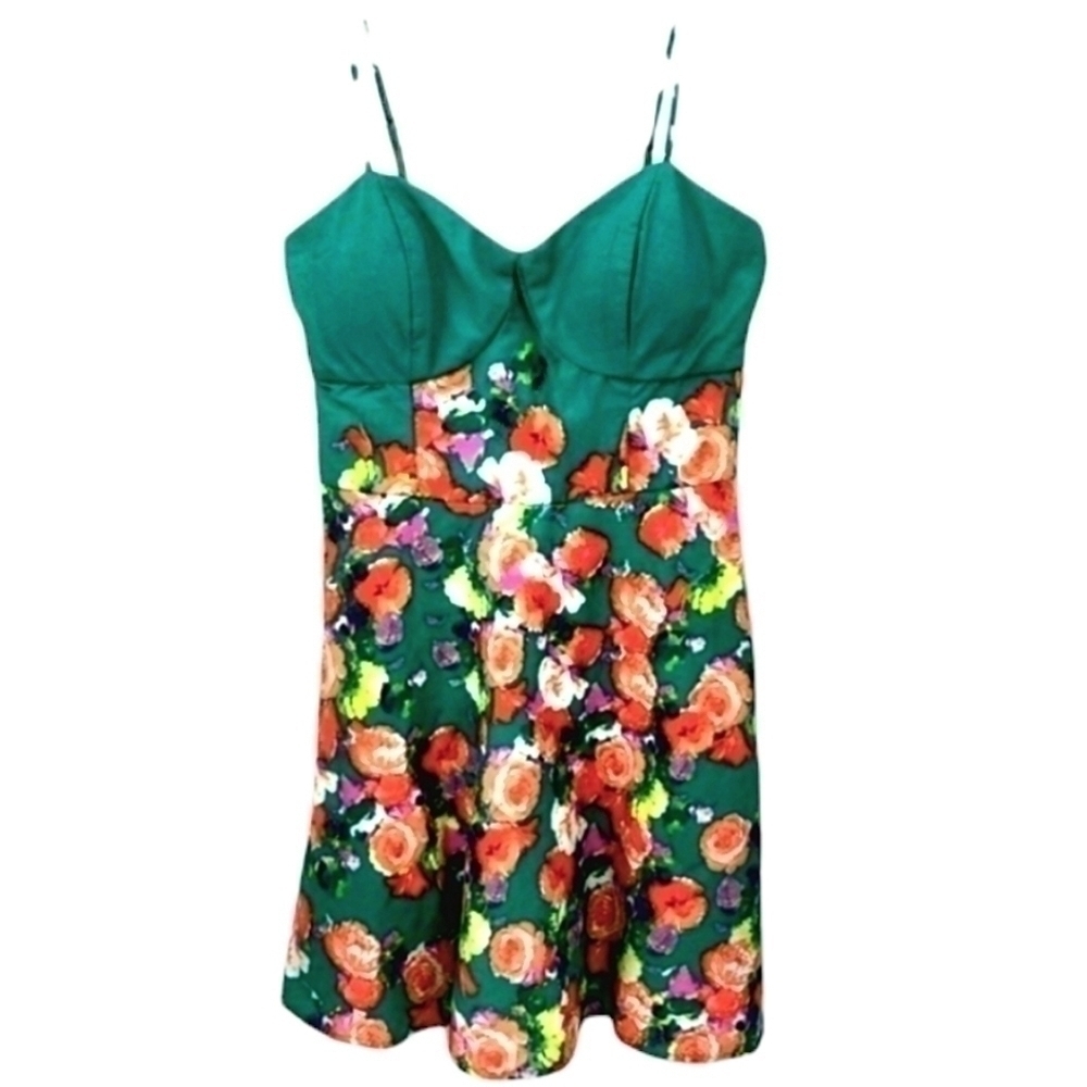 Charlotte Russe Women’s M Multicolored Mini Floral Print Green Spaghetti Dress